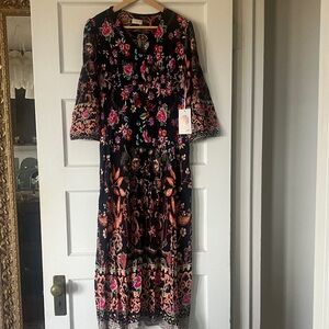 Floral Black and Pink Women's Dress or Duster with pockets